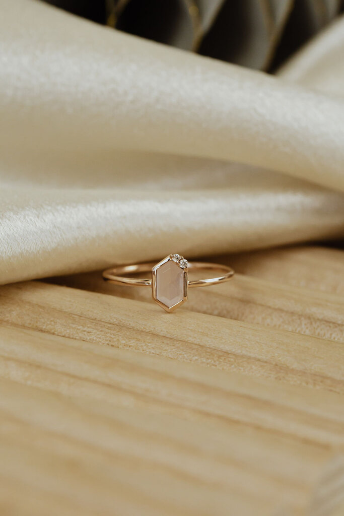 Sarah O .40 ct Hexagon Rose Quartz with a .01 ct Diamond Accent Ring