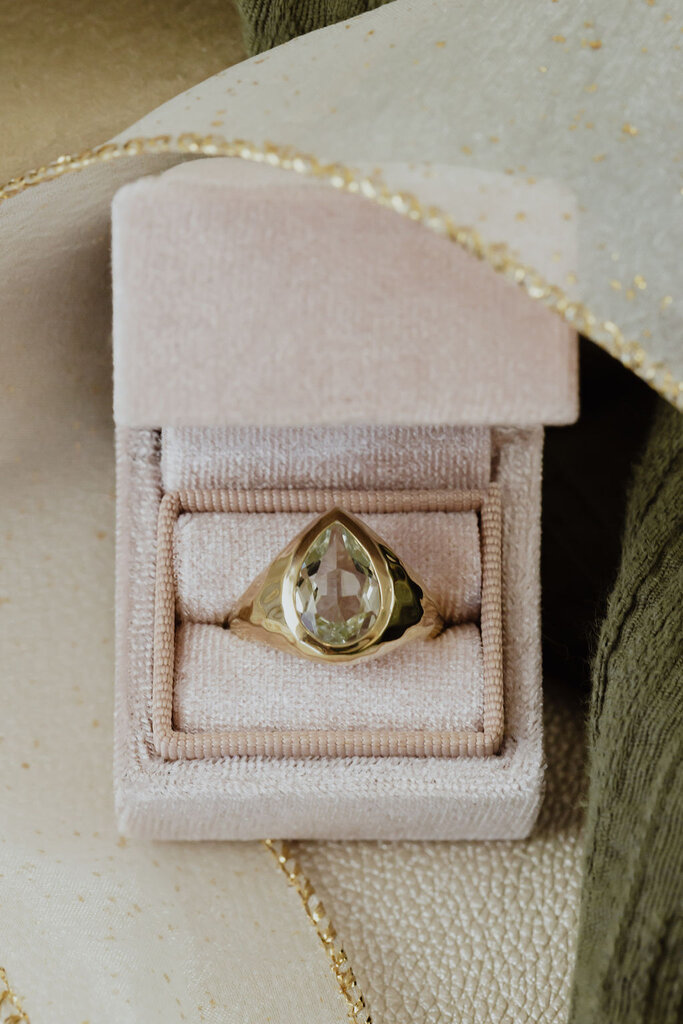 Sarah O 2.80 ct Large Pear Green Amethyst Signet Ring