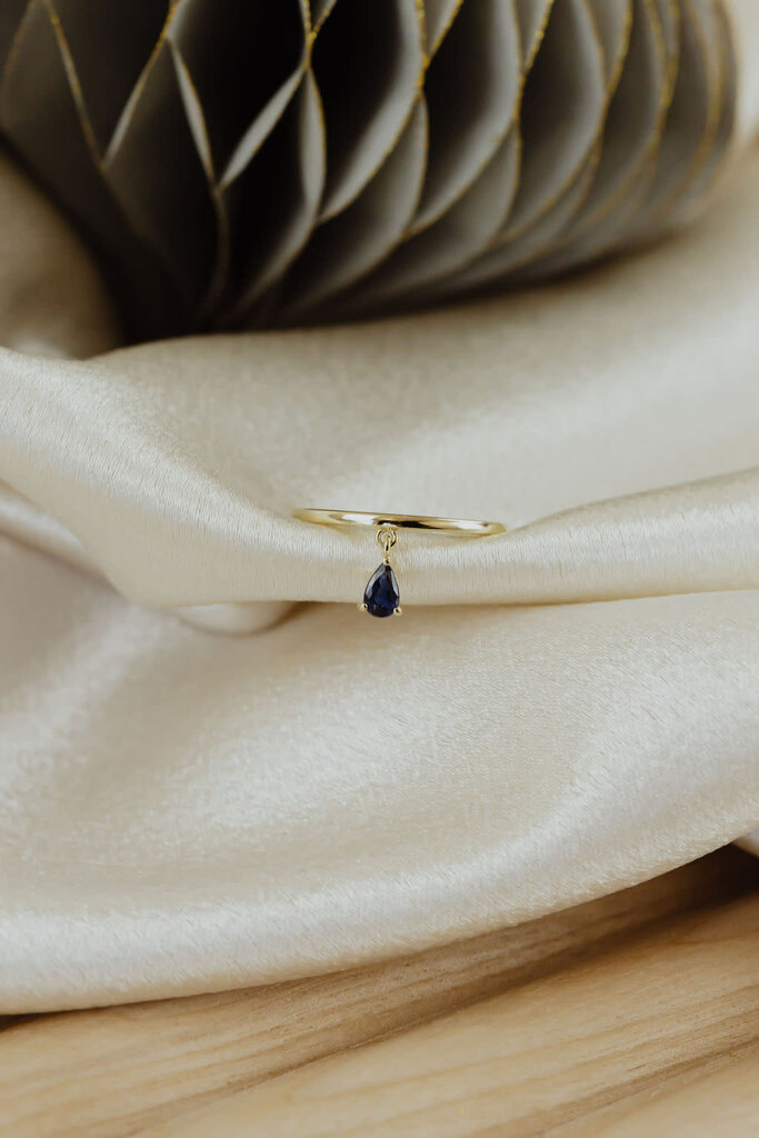 Sarah O .30 ct Pear Blue Sapphire Dangle Ring