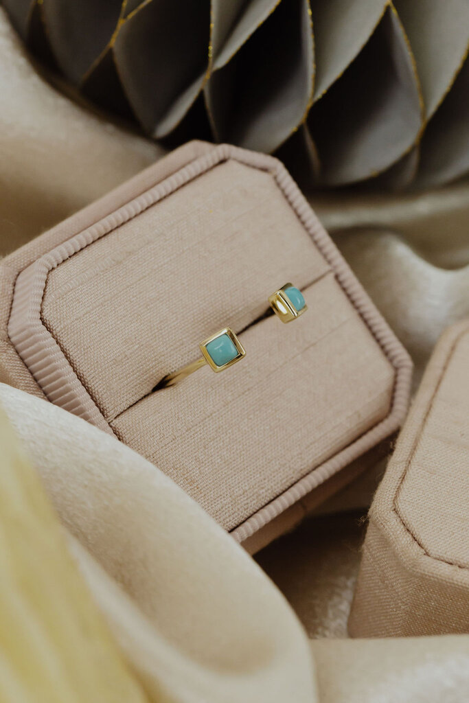 Sarah O Square Turquoise in Bezels Open Ring