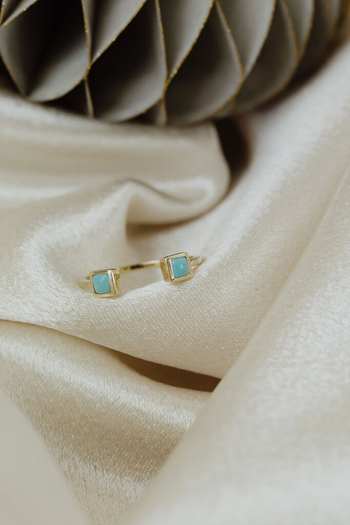 Sarah O Square Turquoise in Bezels Open Ring