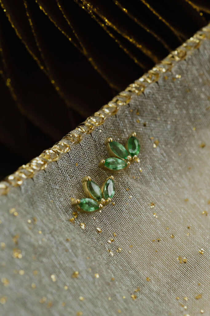 Sarah O Three Marquise Emerald Fan Stud Earrings
