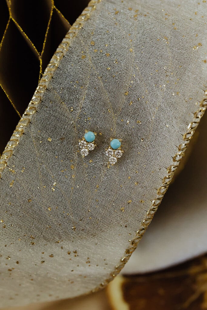 Sarah O Round Turquoise with .14 ct Three Diamond Earrings