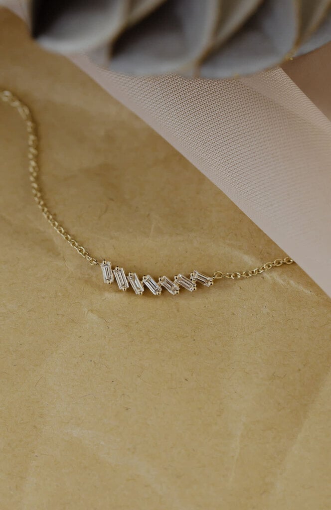 Sarah O .28 ct Curved Baguette Diamond Necklace