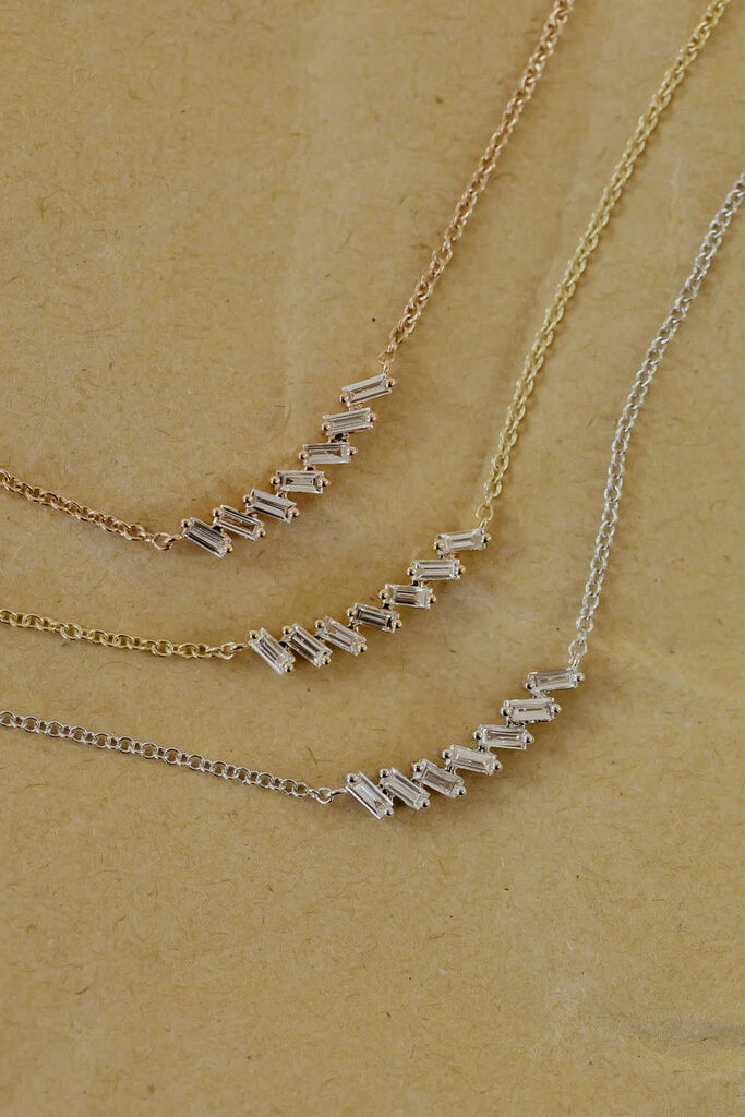 Sarah O .28 ct Curved Baguette Diamond Necklace