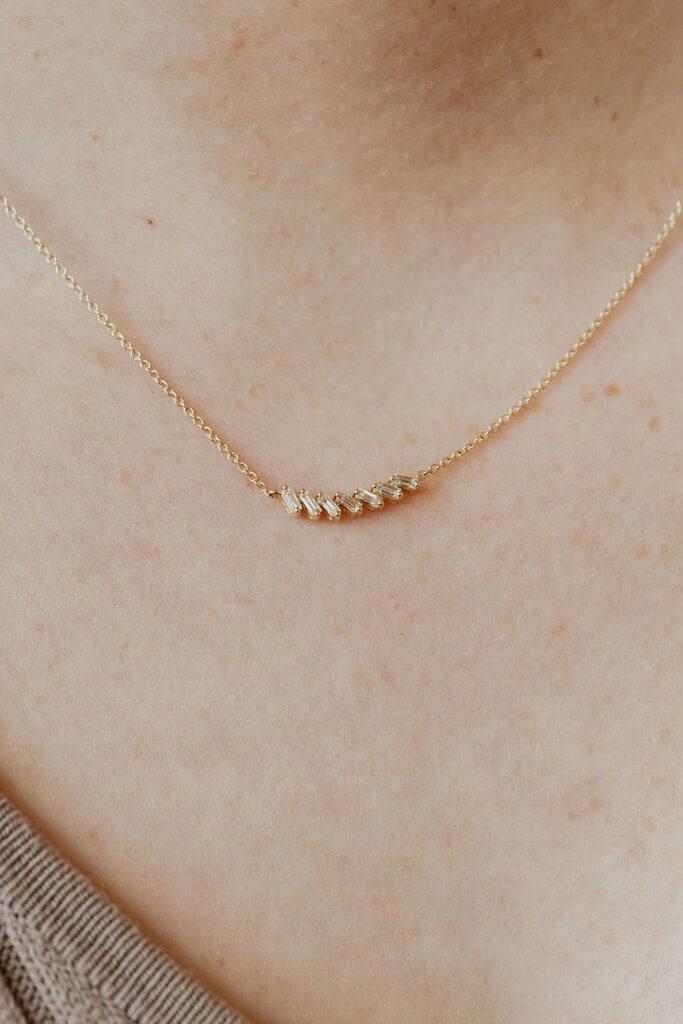 Sarah O .28 ct Curved Baguette Diamond Necklace