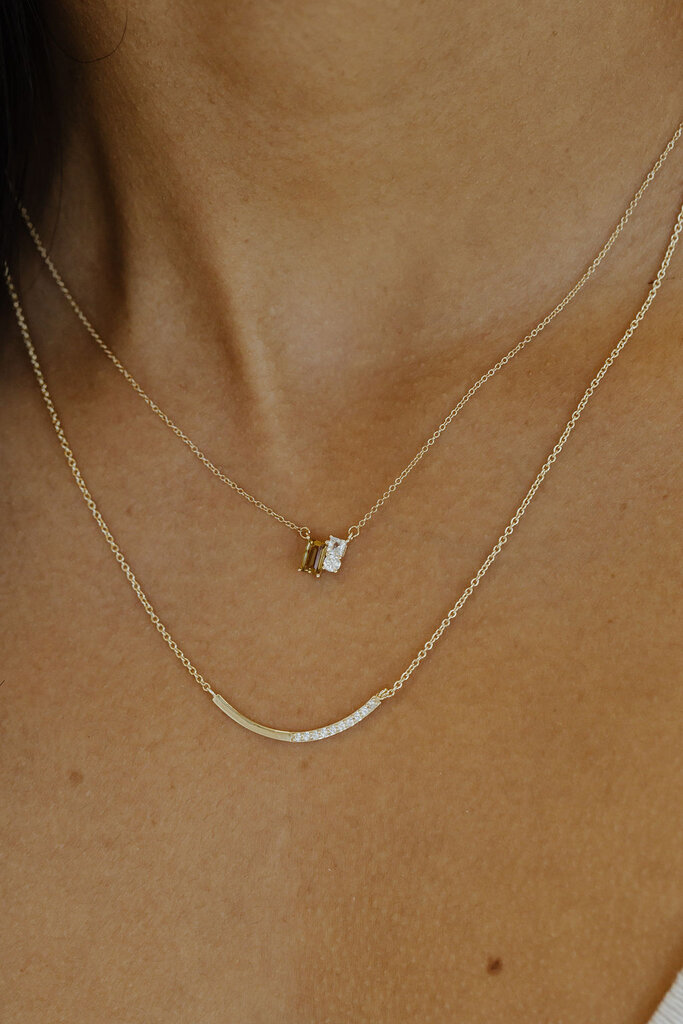 Sarah O Curved Bar with White Sapphires Necklace