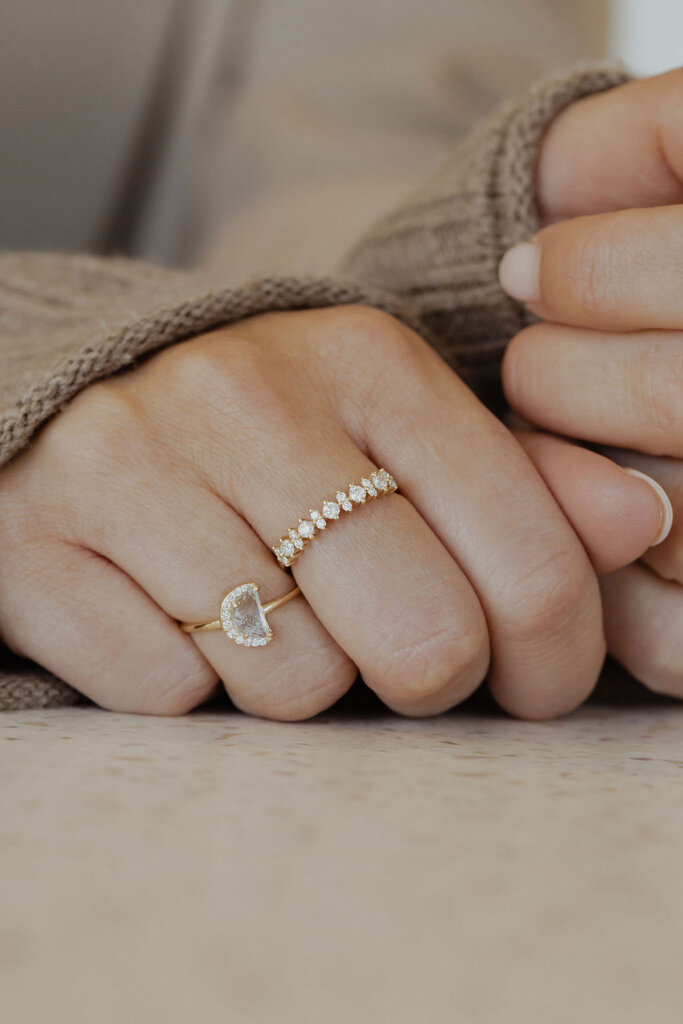 Sarah O .63 ct Half Moon Aquamarine with .06 ct Diamonds Ring