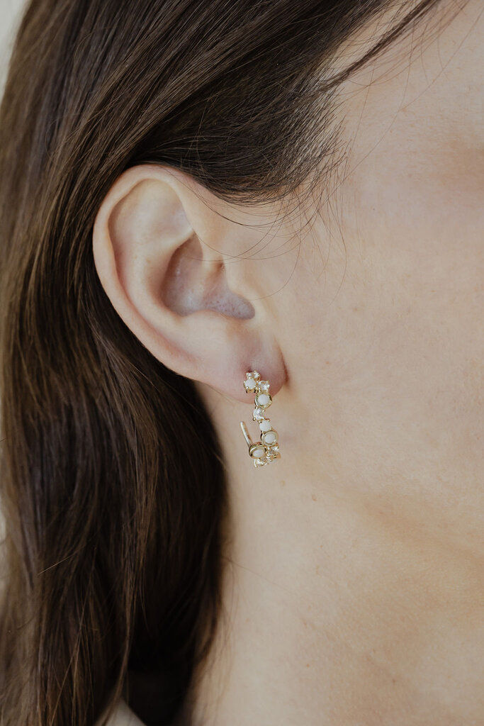 Sarah O White Sapphire and Australian Opal Cluster Hoop Earrings