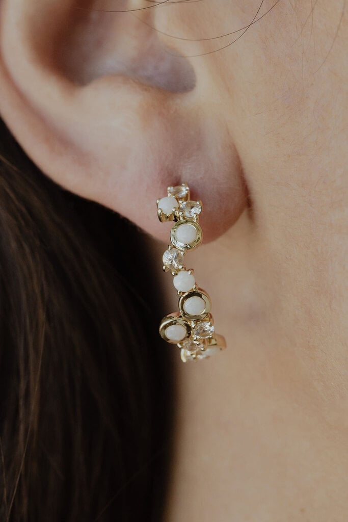 Sarah O White Sapphire and Australian Opal Cluster Hoop Earrings