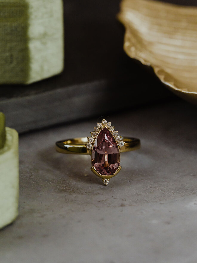 SIGNATURE PRONG RING WITH BLACK RUSTIC PEAR DIAMOND