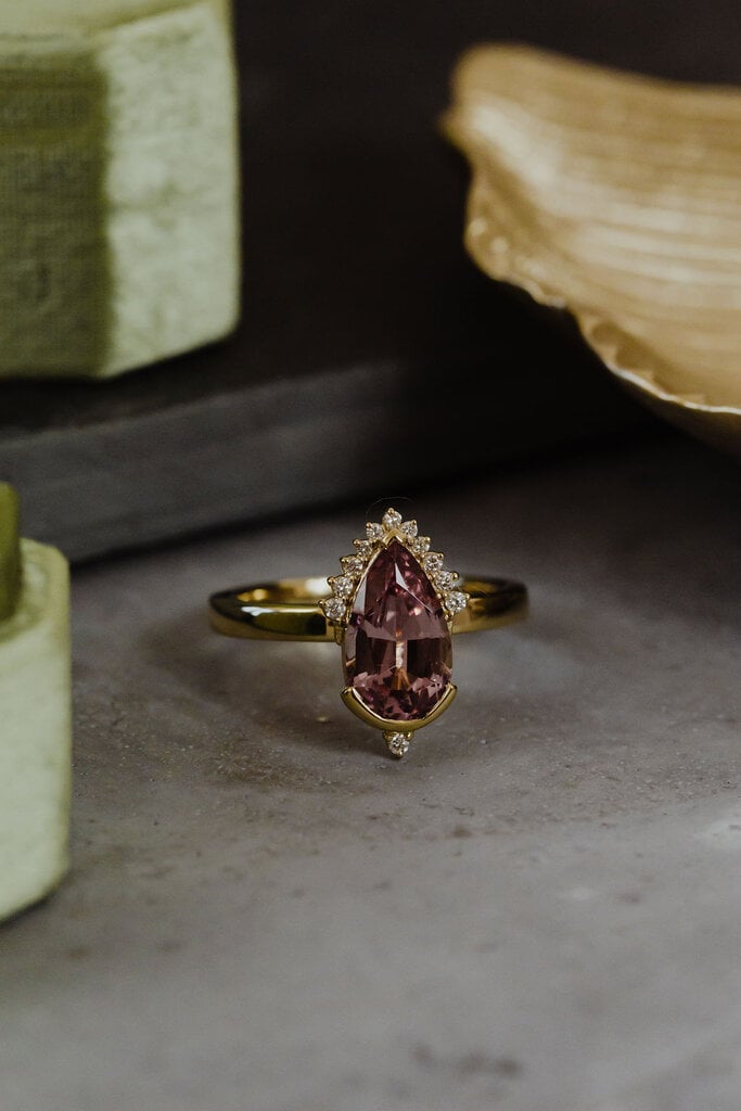 Sarah O The Astaire 2.54 ct Pear Deep Pink Garnet Ring