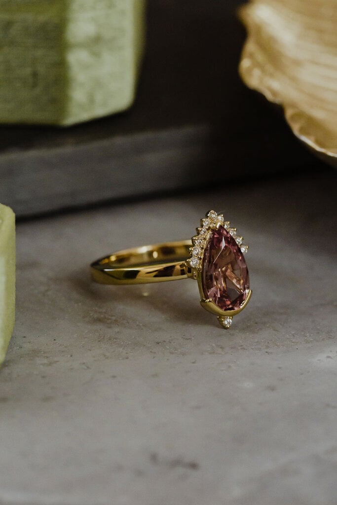 Sarah O The Astaire 2.54 ct Pear Deep Pink Garnet Ring