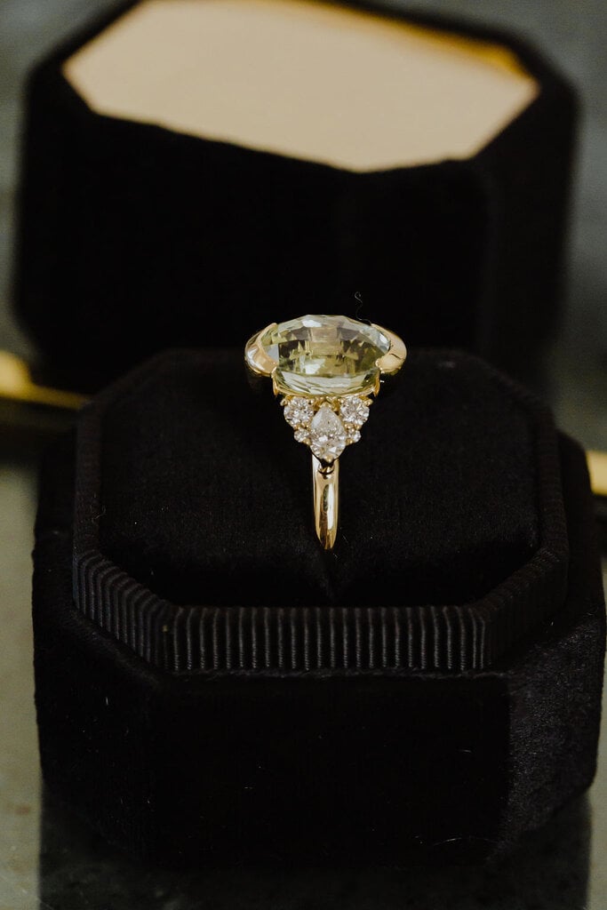 Sarah O The Rene 3.96 ct Oval Green Sapphire Side Diamond Ring
