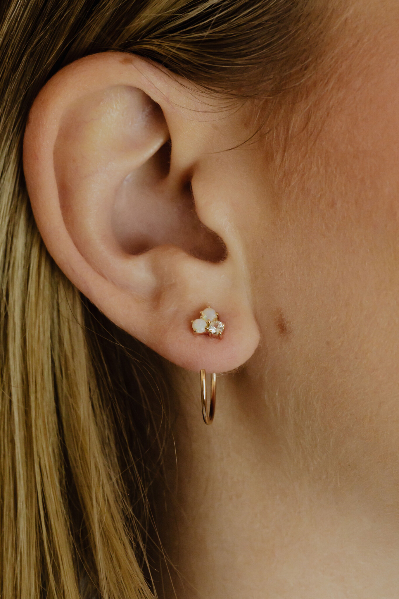 Australian Opal and White Sapphire Cluster Hoop Through Earrings - Sarah O.