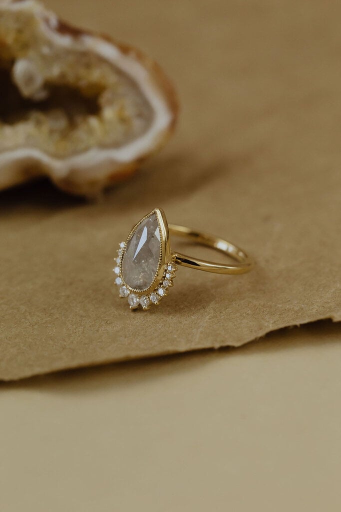 Sarah O The Acadia 3.06 ct Long Pear Rustic Diamond Ring