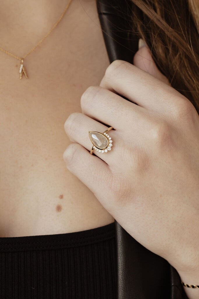 Sarah O The Acadia 3.06 ct Long Pear Rustic Diamond Ring