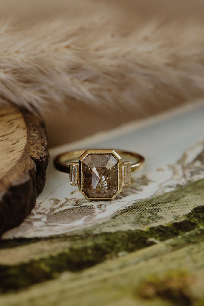 Sarah O The Carson 2.74 ct Emerald Cut Rustic Diamond Ring