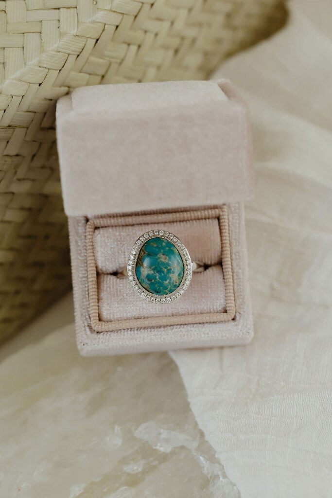 Sarah O The Mesa 3.40 ct Organic Turquoise Diamond Halo Ring