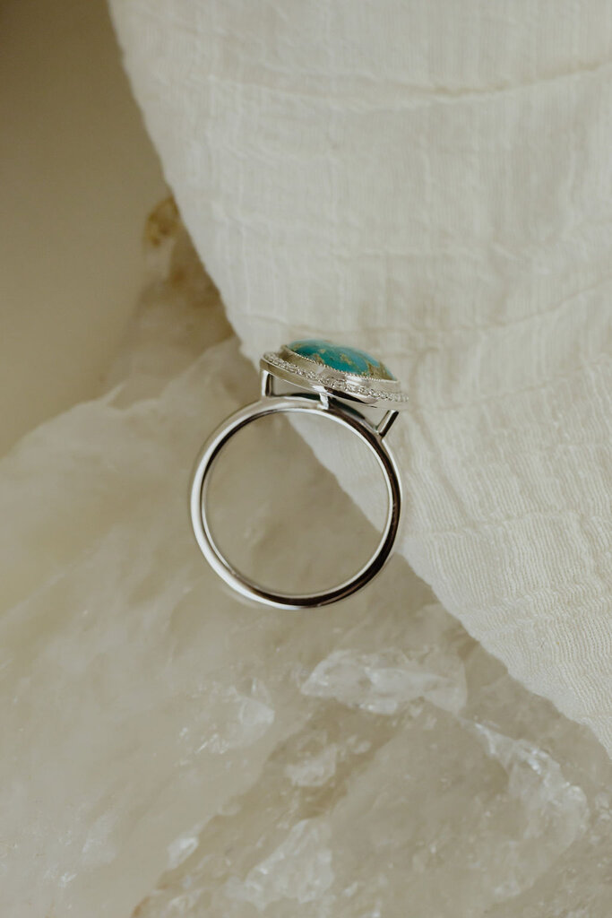 Sarah O The Mesa 3.40 ct Organic Turquoise Diamond Halo Ring