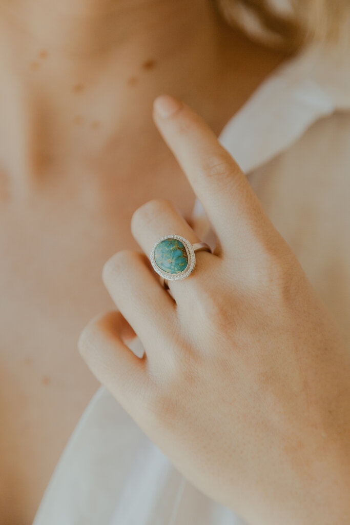 Sarah O The Mesa 3.40 ct Organic Turquoise Diamond Halo Ring