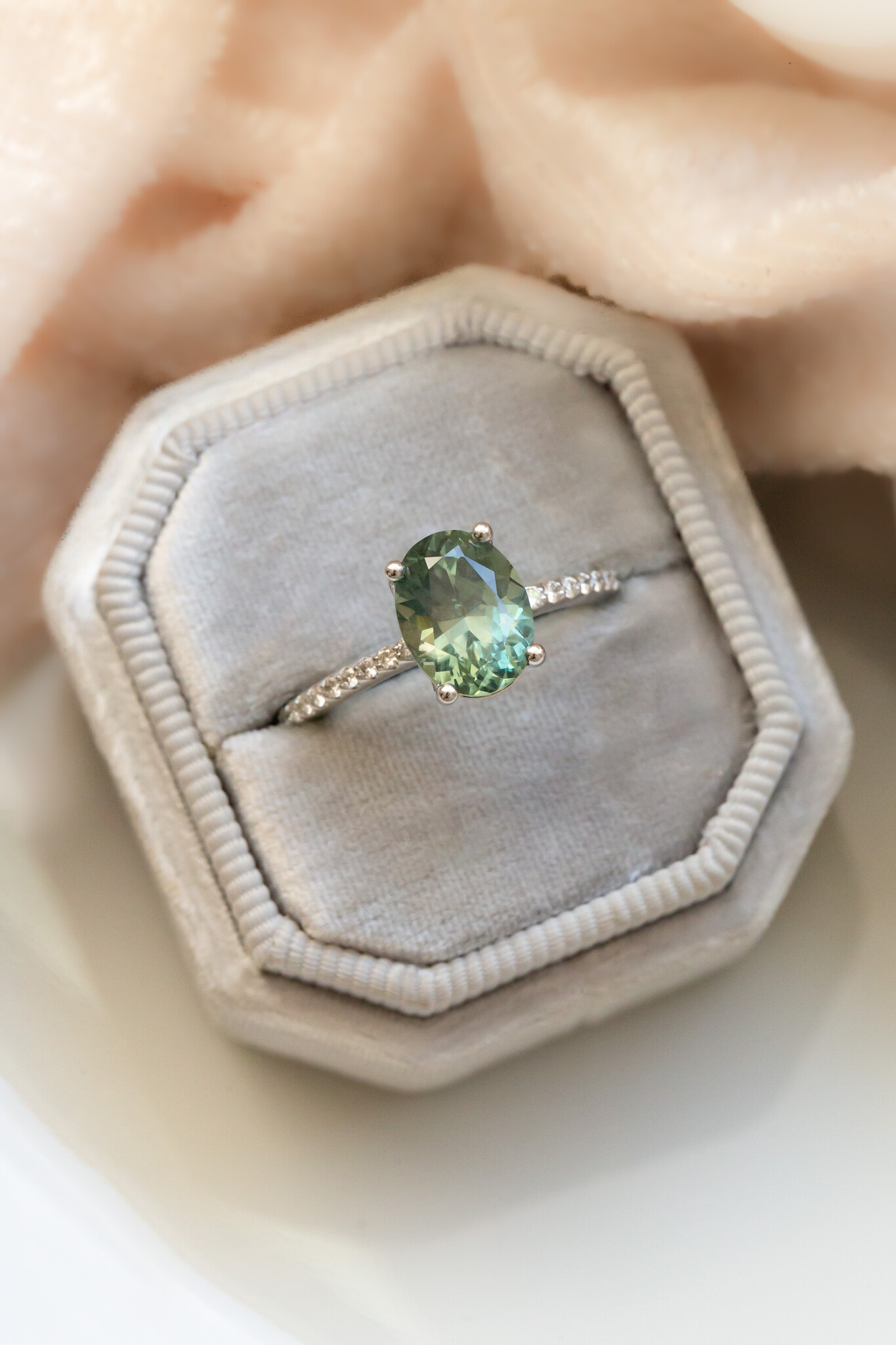 Light green sapphire engagement ring deals