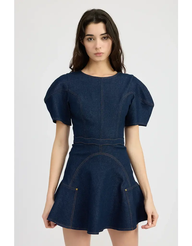 EN SAISON EN SAISON DENIM RUFFLE DRESS
