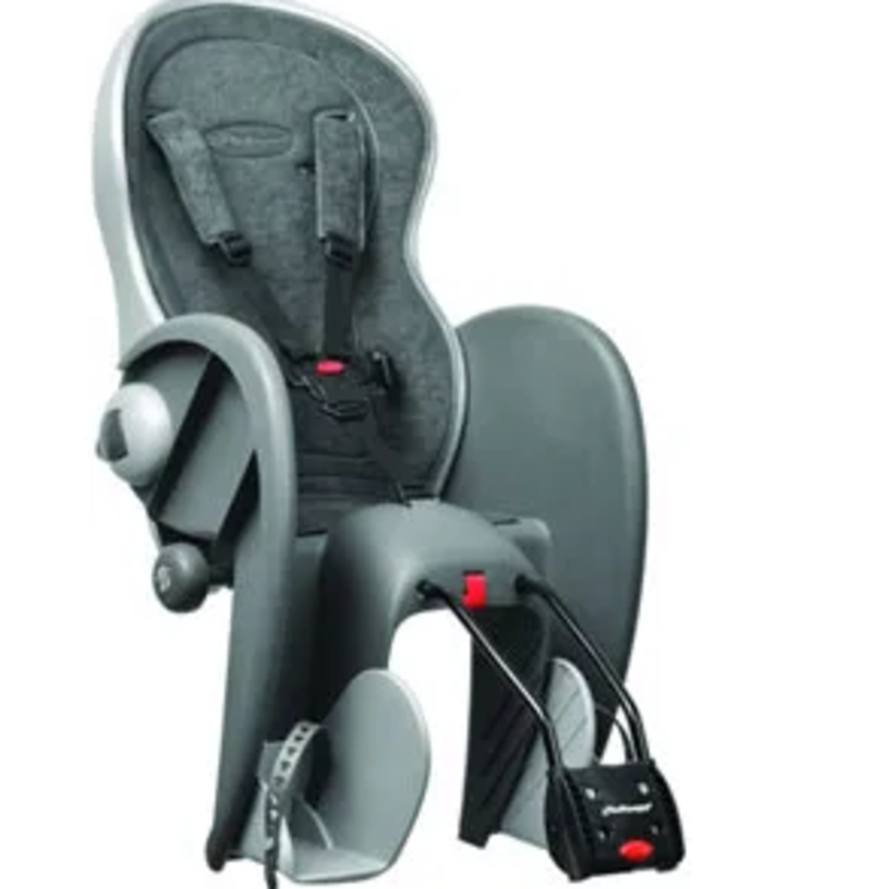 BABY SEAT - Polisport Wallaby, Deluxe, Q/R, 5 Point Adjustable Safety Harness, Easy Assemble, GREY/SILVER