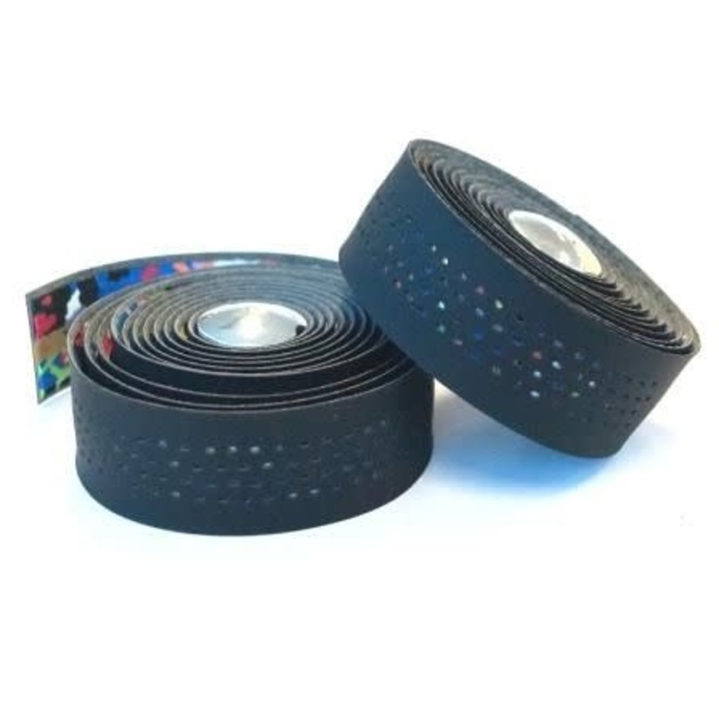 VELO Handlebar Cushion Tape, Black Microfibre + Multi-Colour Shockproof Gel, W Plugs