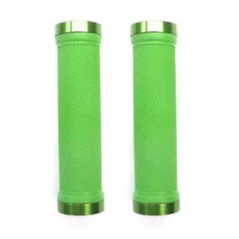 Trigram GRIPS Lock-On, Dual Clamp, 130mm, with Plug, LIME GREEN with Lime Green Rings