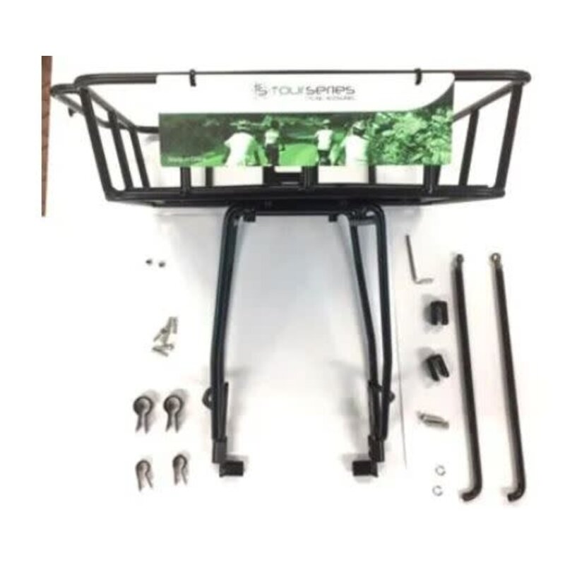 FRONT RACK with Fixed Basket, Heavy Duty, weight limit of 10kg, Fits 26-29 er bikes, Alloy, Black