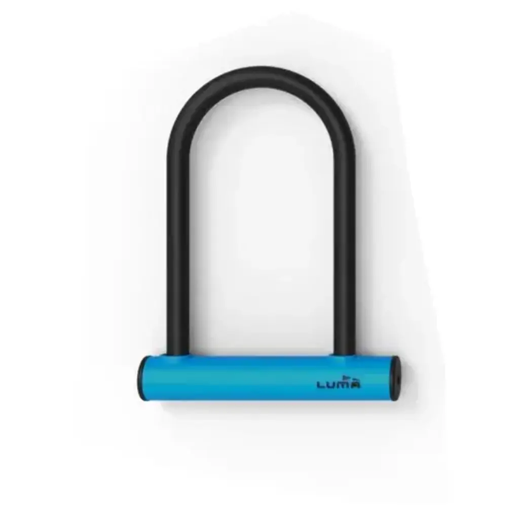 LUMA LUMA LOCK, U Shackle Key Lock 208mm high, 12mm bar thickness, 142mm Wide Blue Receiver