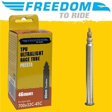 Freedom To Ride TPU Ultralight 46g Gravel Tube 700x32-45C 60mm Threadless Black Valve