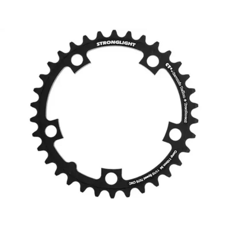 Chainring - Road "Stronglight", 34T, 7075 CNC Black CT2 - 110mm BCD, 5 Hole for 10/11 Spd