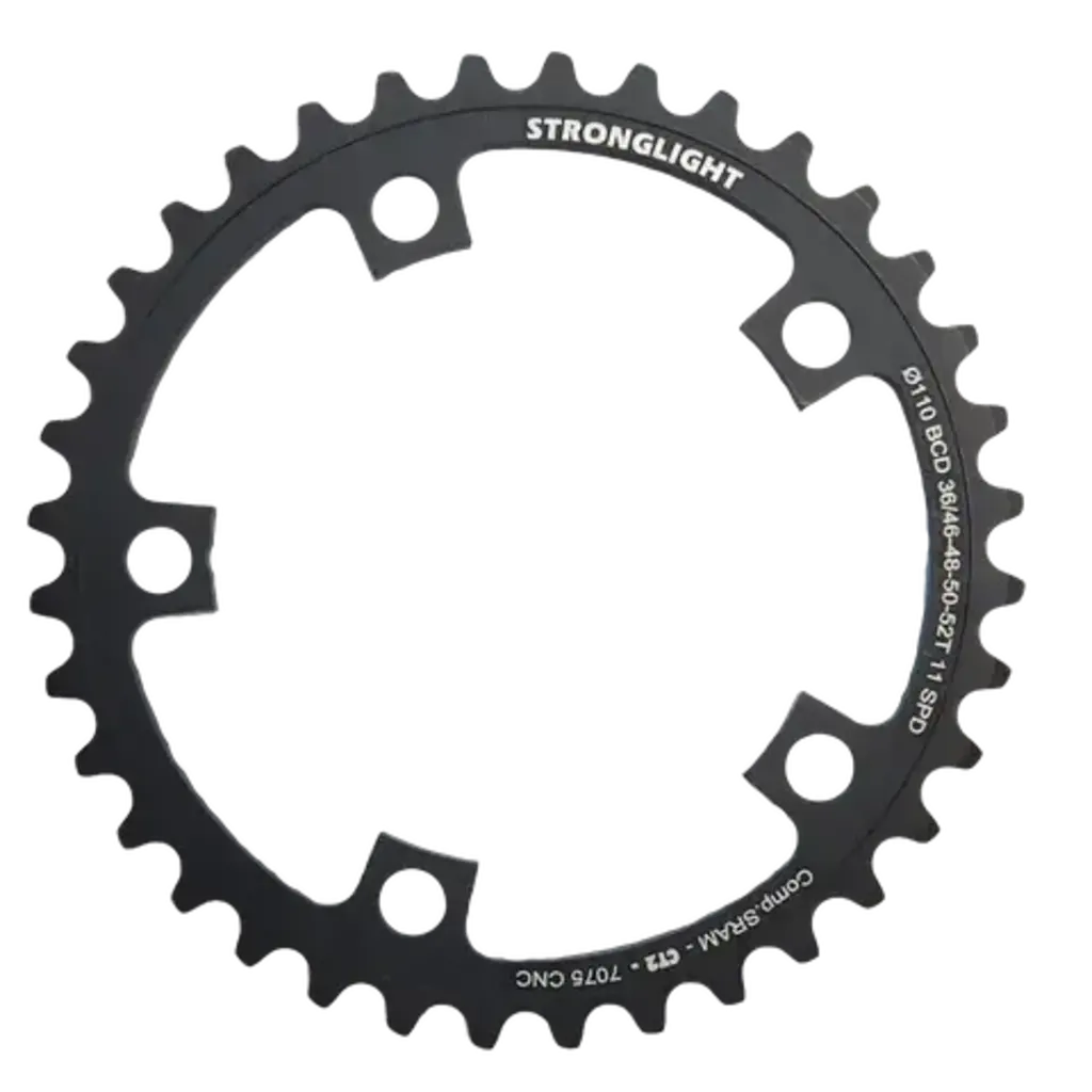 CHAINRING - ROAD "STRONGLIGHT", 36T, 7075 CNC Black CT2 - 110 BCD, 5 Hole for 11 Spd for SRAM (Not E-Tap)