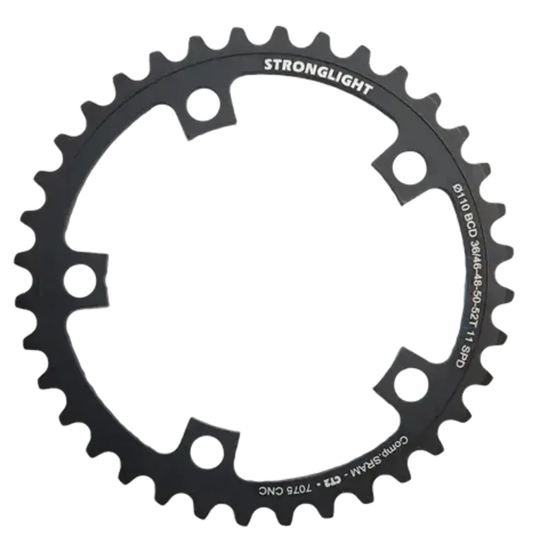 CHAINRING - ROAD "STRONGLIGHT", 36T, 7075 CNC Black CT2 - 110 BCD, 5 Hole for 11 Spd for SRAM (Not E-Tap)
