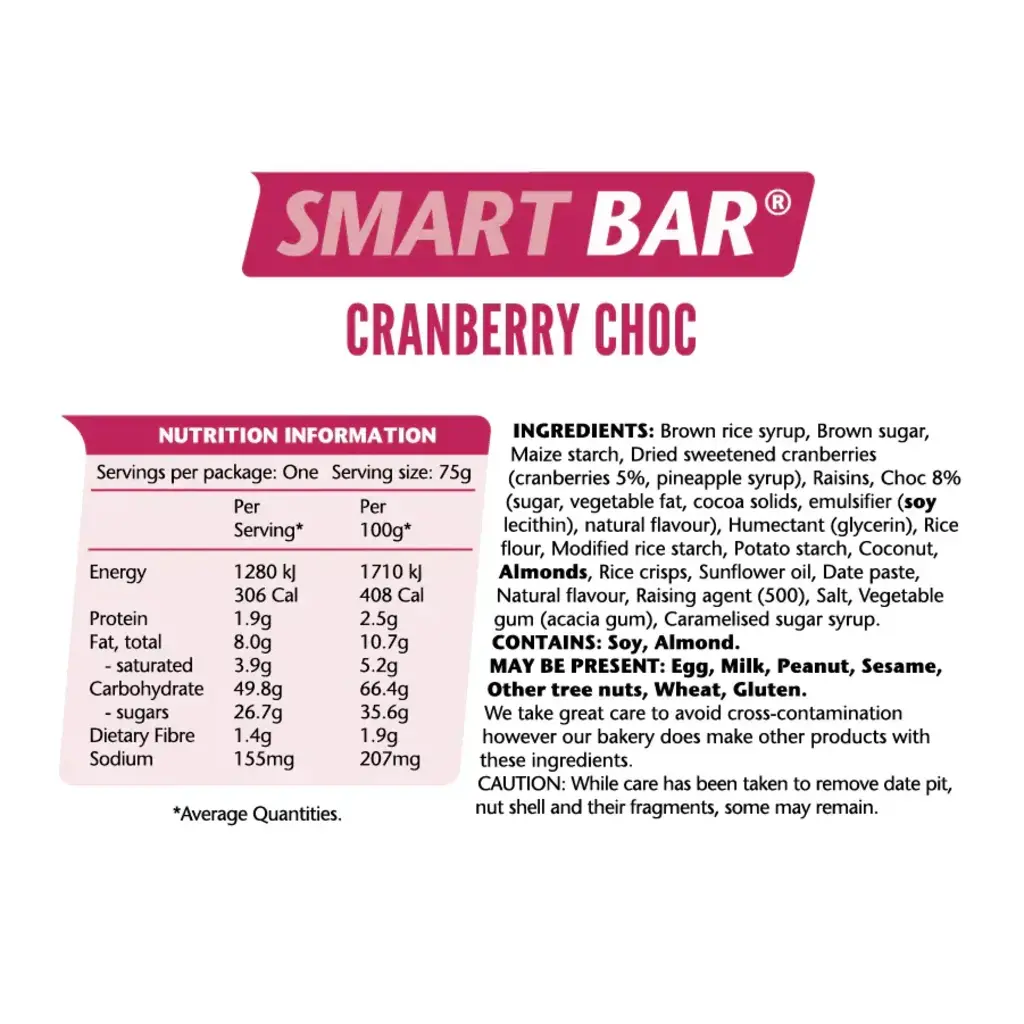 Em's Power Cookie (16/96) Cranberry Chocolate Bar 75g
