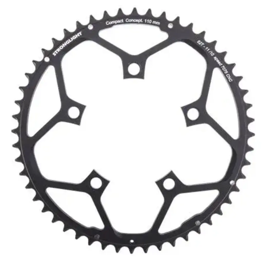 Chainring - Road "Stronglight", 50T, 7075 CNC Black - 110mm BCD, 5 Hole for 10/11 Spd