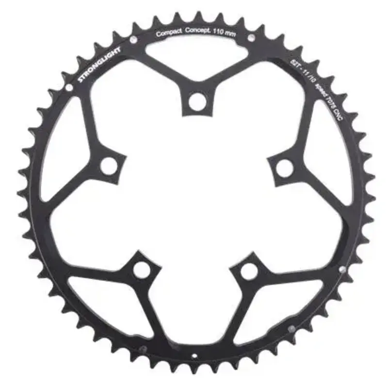 Chainring - Road "Stronglight", 50T, 7075 CNC Black - 110mm BCD, 5 Hole for 10/11 Spd