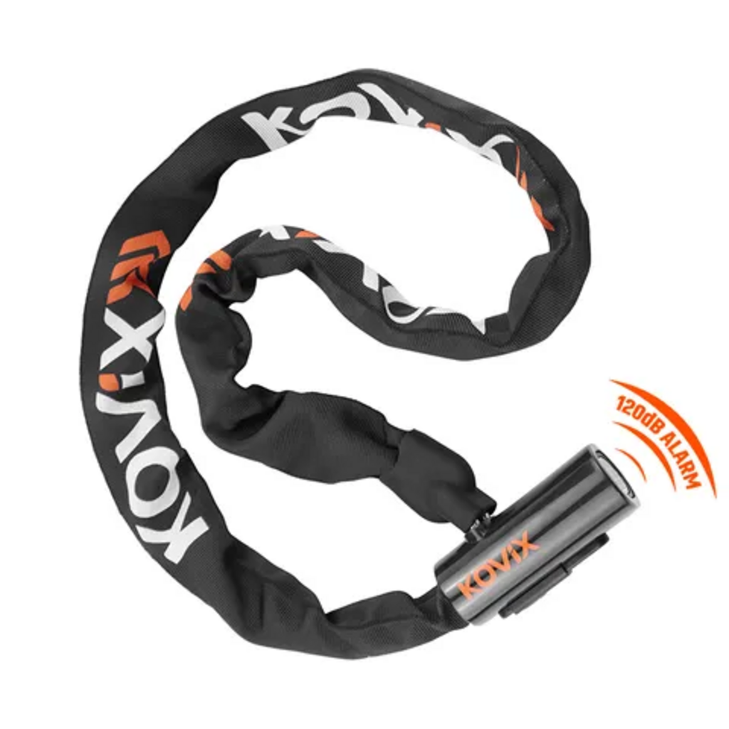 KOVIX ALARM CHAIN LOCK, 8mm x 1200mm, built-in 120dB anti-theft alarm, suitable for bikes & scooters, includes CR2 battery