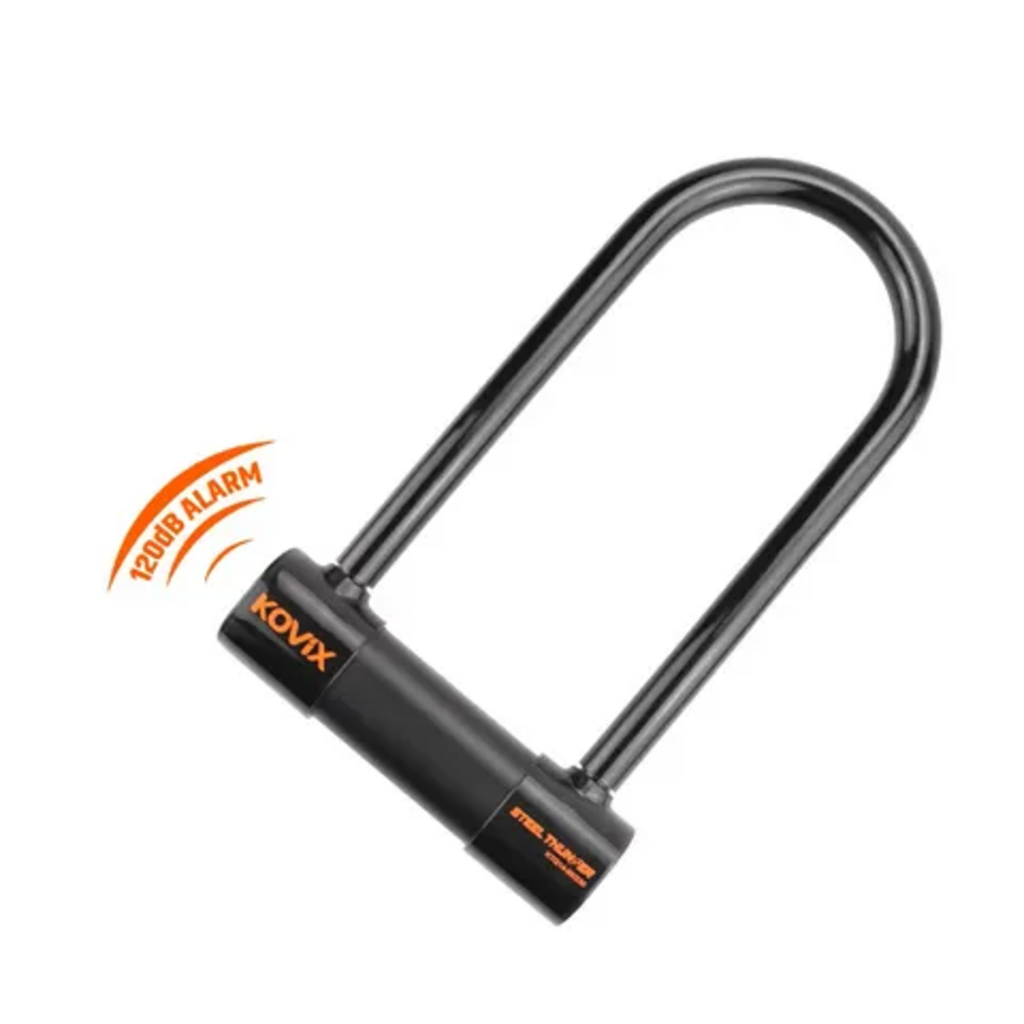 KOVIX ALARM U-LOCK, 14mm x 300mm, built-in 120dB anti-theft alarm, suitable for bikes & scooters, includes CR2 battery