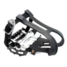 Pedals w. Toe Clip & Straps,  9/16" Alloy Body -Silver/Black