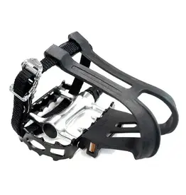 Pedals w. Toe Clip & Straps,  9/16" Alloy Body -Silver/Black