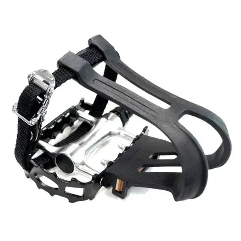 Pedals w. Toe Clip & Straps,  9/16" Alloy Body -Silver/Black