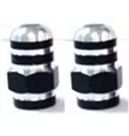 Valve Cap BLACK Alloy Nut 2pce A/V