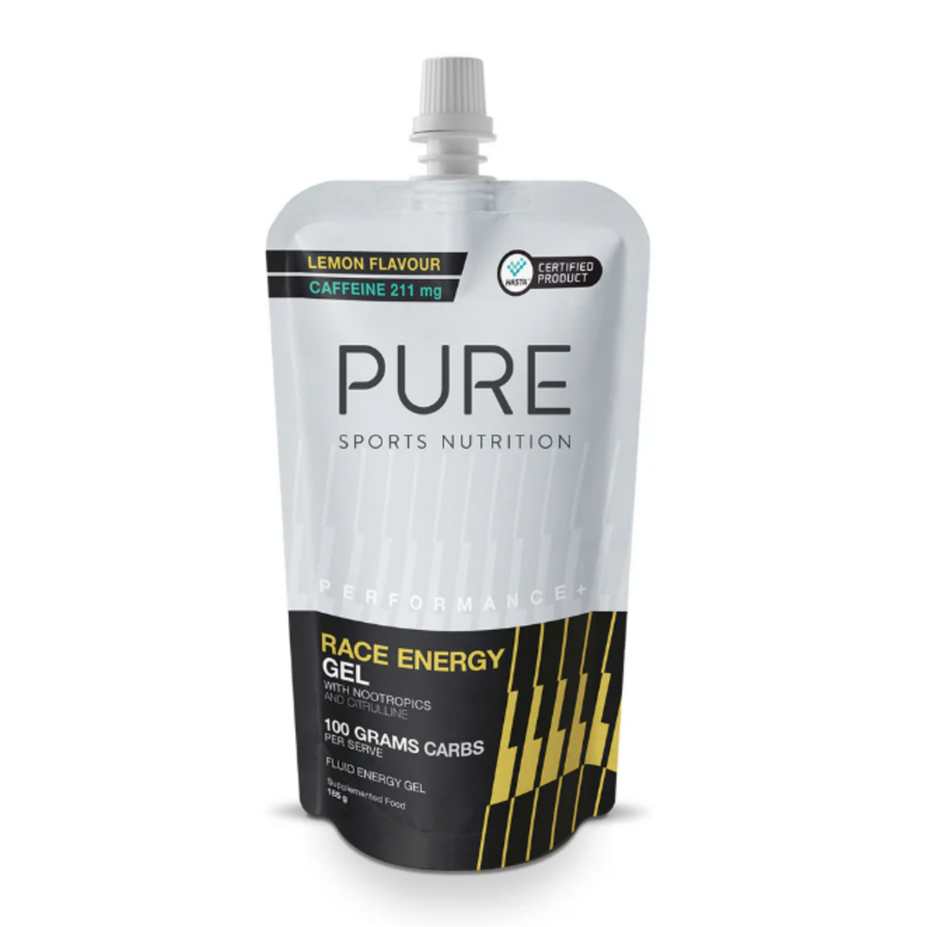 PURE PURE Performance + Race Energy Gel 100 g Carb Pouch - Lemon + Caffeine