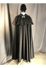 Cloakmakers.com 3912 - Black Cloak w/mantle, Black Velvet Hood Lining, Pewter Celtic Dragon Clasp