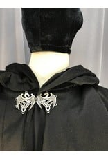 Cloakmakers.com 3912 - Black Cloak w/mantle, Black Velvet Hood Lining, Pewter Celtic Dragon Clasp