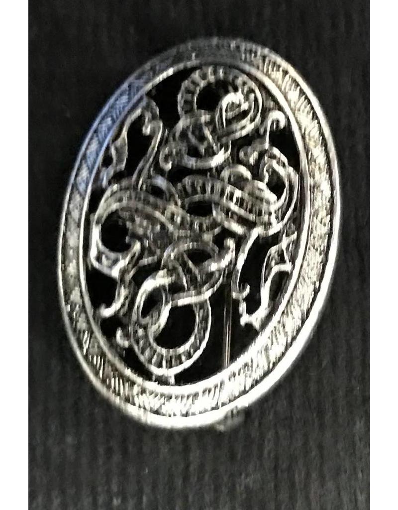 Pierced Dragon Viking Turtle Brooch- Antiqued Metal - Tiny