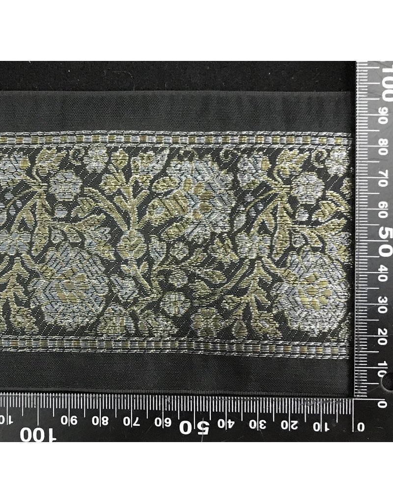 Cloakmakers.com Wide Detailed Floral Ribbon Trim, Wide - Gold and Silver on Black